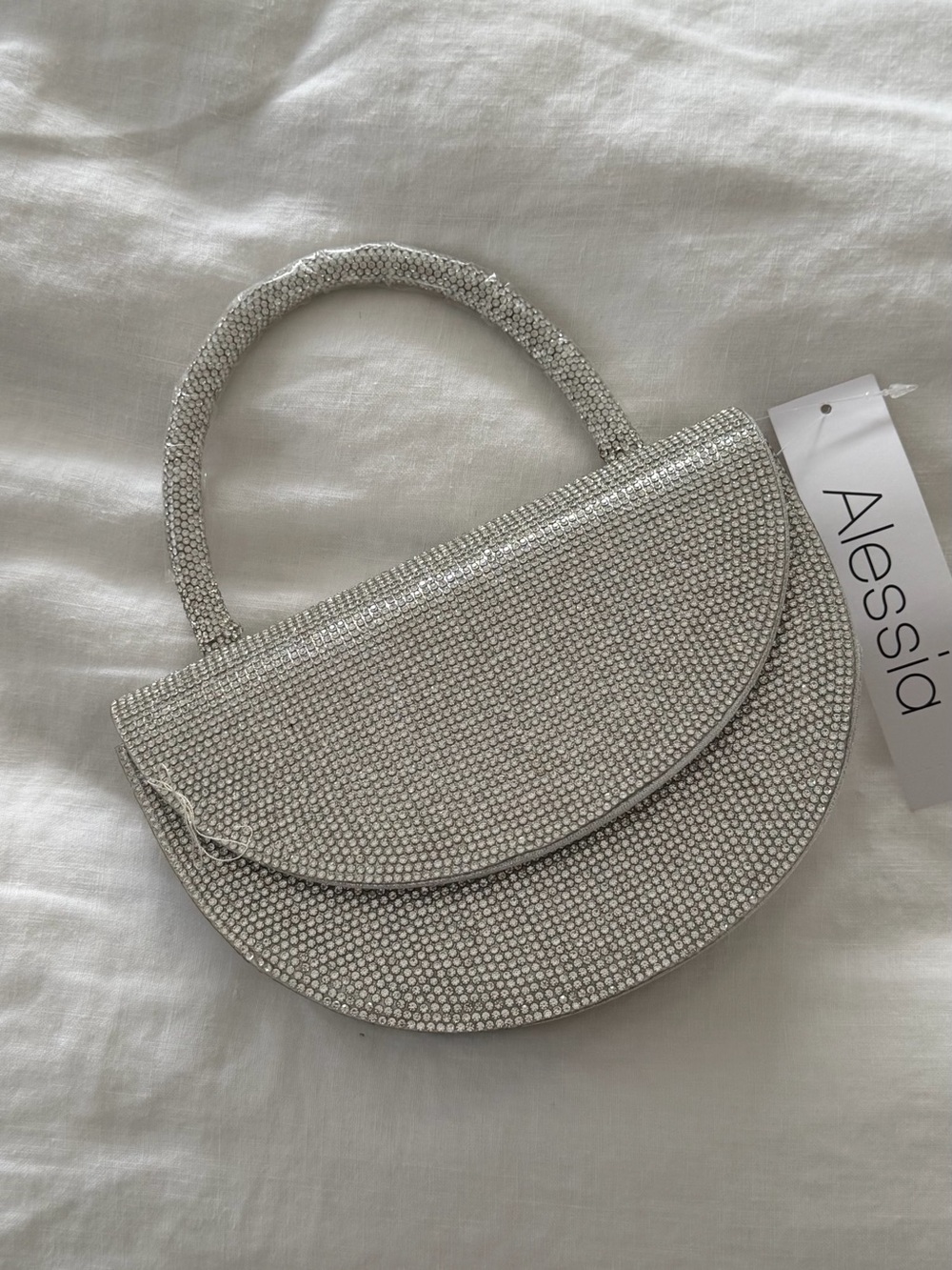 Silver Crystal-Embellished Top-Handle Bag